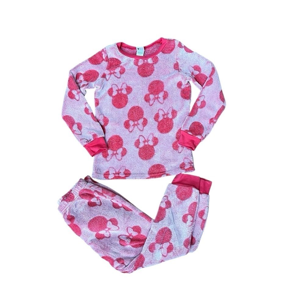 Disney Minnie Mouse Kids Medium (8) Fleece Pajama 2 piece Set Pink Soft